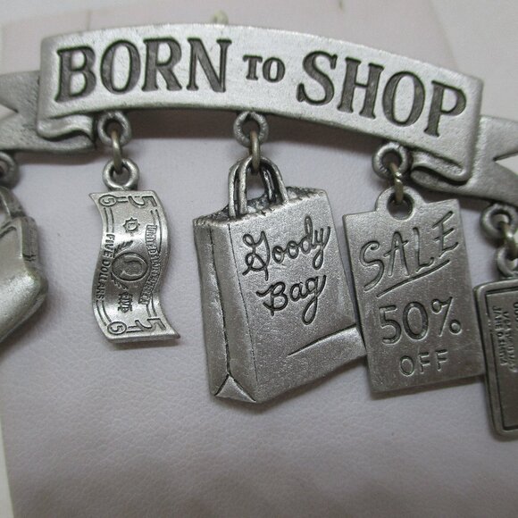 Vintage JJ Born To Shop Brooch Jonette Born To Shop Dangle Charm Brooch JJ - Picture 6 of 10